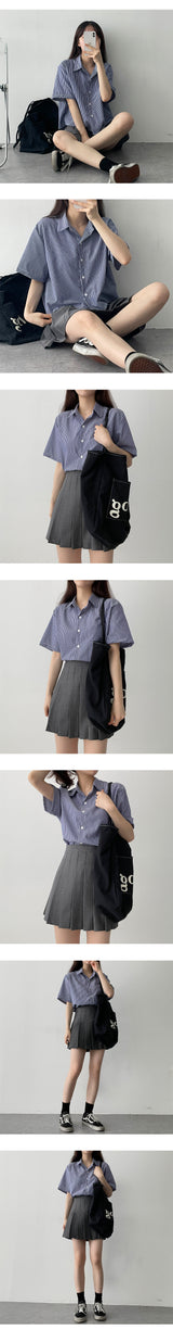 ぺニングストライプクロップドシャツ / Penning Striped Cropped Shirt Shirt