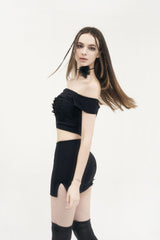 フラップメッシュリボンスカート / [Seow] Flap mesh ribbon sk, black