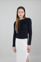 ドレープパフシャーリングTシャツ / Drape Puff Shirring T-shirt Navy