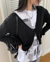 ミラノストラップクロップロングスリーブカーディガン