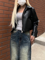 two-way crop leather jacket [2color]