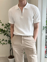 トッドケーブルジップアップ半袖襟付きニット / Tod Cable Zip-Up Short-Sleeved Collar Knitwear (8 colors)