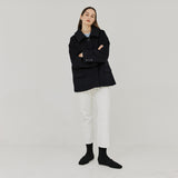 ヘリングボーンハイネックハーフコート / HERRINGBONE HIGH-NECK HALF COAT (NAVY)