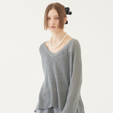 V-NECK KNIT TOP (GRAY) (6579697942646)
