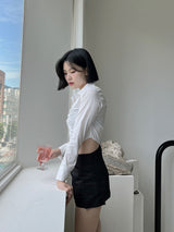 シアニングクロップシャツ/Shirring Crop Shirt (4color)
