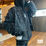 Faux Leather Military Bomber Jacket
