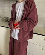 ニットピグメントフードジップアップ / Kint pigment hood zip-up (3 color)