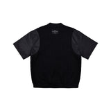 レザースリーブケーブルニットセーター/[UNISEX] Leather-Sleeve Cable-Knit Sweater (Black)