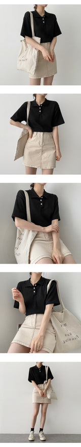 アップルVネックカラーニットウェアショートスリーブT / Apple V-Neck Collar Knitwear Short Sleeve Tee