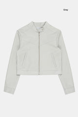Minimal zip-up crop leather jacket