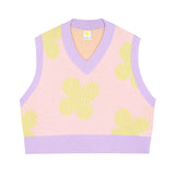 Flower pattern crop knit vest [Pink] (6535248773238)