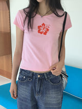 Rewar California Flower Cropped Short-Sleeved T-Shirt