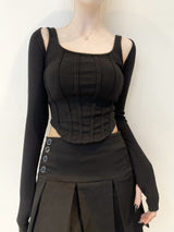 775. Sugar check black pleats mini sk (2color)