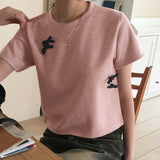 ルーシュベルベットリボンテリークロップ半袖Tシャツ
