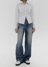 カッティングワイドミディアムブルーパンツ / Cutting Wide Medium Blue Pants