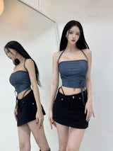 デニムフリーストラップトップ/802. Denim free strap top (3color)