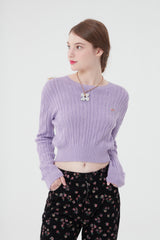 スモールチェリークロップ丈ニット／SMALL CHERRY CABLE CROP KNIT [LIGHT LAVENDER]