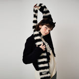 HAIRY KNIT MUFFLER, BLACK+IVORY