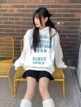 [Brushed lining] world lettering overfit hooded t-shirt