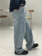 Coupure wide denim pants