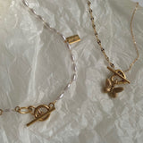 ハートビューティフルトグルバーユニークネックレス/nna Heart Butterfly Toggle Bar Unique Necklace