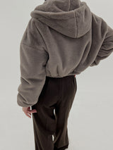 キルテッドミンククロップフードジップアップ/Quilted mink crop hood zip-up (3color)
