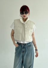 クロップレザーパッデッドベスト/Crop Leather Padded Vest (2color)