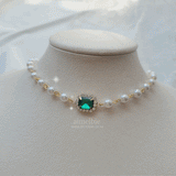 エメラルドスクエアパールチョーカーネックレス / Emerald Square Pearl Choker Necklace