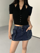 オベットビッグポケットデニムミニスカート/Obet Big Pocket Denim Mini Skirt