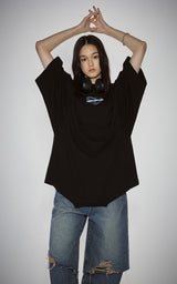 ブラーハートケープスリーブTシャツ　ブラック