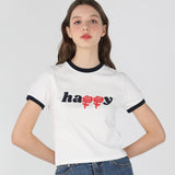 Happy two-tone crop T shirts [Navy] (6535244316790)