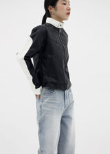 レイシングカラーマッチングレザージャケット / Racing color matching leather jacket (2color)