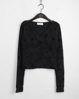 Zlin ペイズリーベルベットフラワーラップ長袖Tシャツ