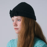 FLUFFY RIBBON BEANIE, BLACK