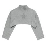 MELANGE GRAY TURTLENECK CROP SWEATSHIRT