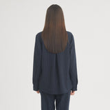 ウールストライプピンタックシャツ / Wool Stripe Pintuck Shirt (Navy)