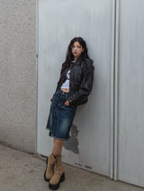 (UNISEX) グリフウォッシングレザー航空ジャンパー