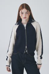 ボウクル2WAYジップアップニット / Boucle 2way Zip-up Knit [Navy]