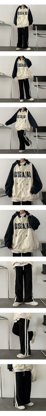 [Wool Lining] サラジャマエンブロイダリーラグランカラードフーディドジャンパー