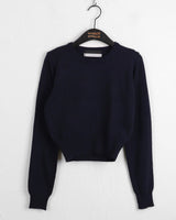 [Cashmere/12color] リモンラムウールラウンドクロップ長袖ニット