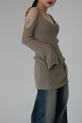 リボンオープンショルダーニット / Ribbon Open Shoulder Knit (4color)