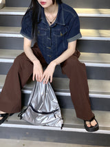 ブベルセミクロップド半袖デニムシャツジャケット / Bubel semi-cropped short-sleeved denim shirt jacket
