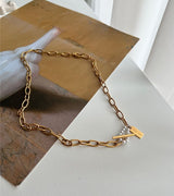 jum パールゲストルックトグルバーボールドショートチェーンネックレス/jum Pearl Guest Look Toggle Bar Bold Short Chain Necklace