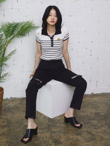 ストライプニットピケシャツ/STRIPED KNIT PIQUE SHIRT OFF WHITE (6586891960438)
