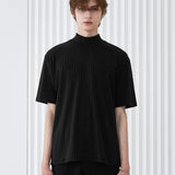 RIB MOCK NECK HALF T-SHIRT BLACK (6566873038966)