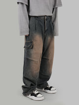 Fake cargo denim pants