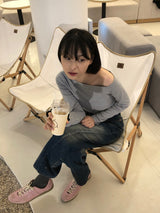 ファニーダイアグナルスリムオフショルダーTシャツ