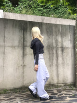ストライプ2wayクロップフードジップアップ