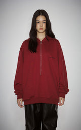  HAIF-ZIP HOODIE (LONG)_DARK RED