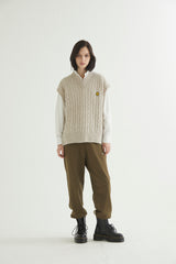 OVERSIZED CABLE KNIT VEST OATMEAL (6608600957046)